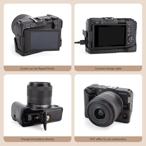 Vista 3 de MUZIRI KINOKOO Funda para cámara Canon EOS R50 V, cubierta protectora de cuero PU para cámara digital EOS R50 V/R50V con lente RF-S14-1.181 in