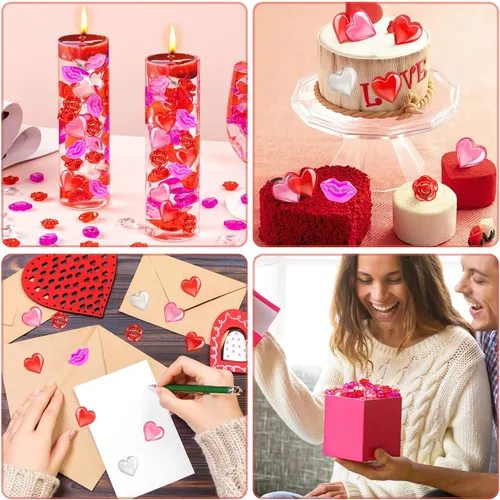 Vista 2 de 520 piezas de relleno de jarrón para el día de San Valentín, gemas de San Valentín con corazón rosa y rojo para centros de mesa, decoración de mesa