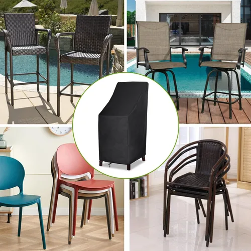 Vista 5 de Fundas para sillas de patio, respaldo alto, impermeables, 600D resistentes al agua, fundas para sillas de taburete de bar para 4 a 6 sillas