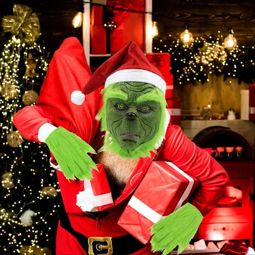 Vista 7 de Máscara de monstruo verde para árbol de Navidad, decoración de oficina, fiesta de Navidad, fiesta de Halloween, cosplay, mujeres y hombres