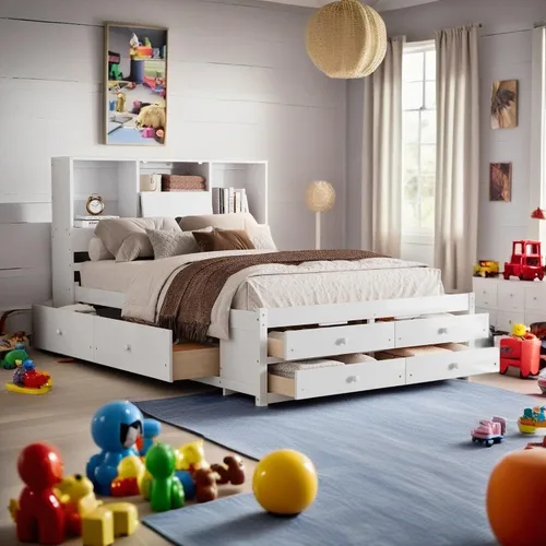 Vista 14 de Cama de plataforma de tamaño individual con cabecera de almacenamiento y taquillas, cabecera de almacenamiento multifuncional con 3 estantes Gris-t