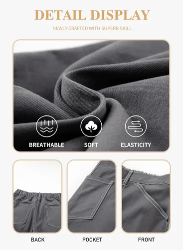 Vista 5 de Eytino Pantalones cargo para mujer, talla grande, cintura alta, elásticos, de pierna ancha, holgados, casuales con bolsillos (1X-5X)