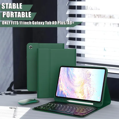 Vista 8 de Funda con teclado para Samsung Galaxy Tab A9+ Plus 2023/A11+ Plus 2025 de 10.9 pulgadas, incluye mouse y teclado magnético con retroiluminación