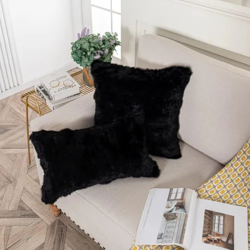 Vista 7 de Fundas de cojín de piel de conejo de lujo, fundas de almohada suaves y decorativas para salas de estar, funda de cojín decorativa de piel de conejo