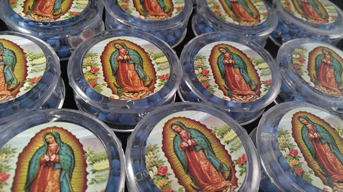 Vista 3 de Virgen De Guadalupe, Rosarios Azules De Madera Para Recuerdos De Bautizo/Primera Comunión 12 Piezas. Bautismo/Mi Primera Comunión Nuestra Virgen De