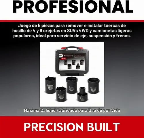 Vista 6 de Powerbuilt 648636 - Kit de herramientas para tuercas de husillo, 5 piezas, tuercas de husillo para extraer, varios tamaños, marcas de tamaño, caja