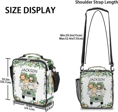 Vista 3 de Bolsa de almuerzo personalizada para niñas, niños, adolescentes, hombres y mujeres, regalo personalizado, bolsa de almuerzo, verde bosque