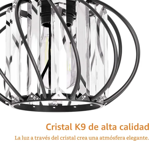 Vista 2 de FRIDEKO HOME Paquete de 2 Luces de Techo Semi Empotradas - Pequeña Lámpara de Araña de Cristal para Pasillo con Jaula de Metal Negro, Accesorio