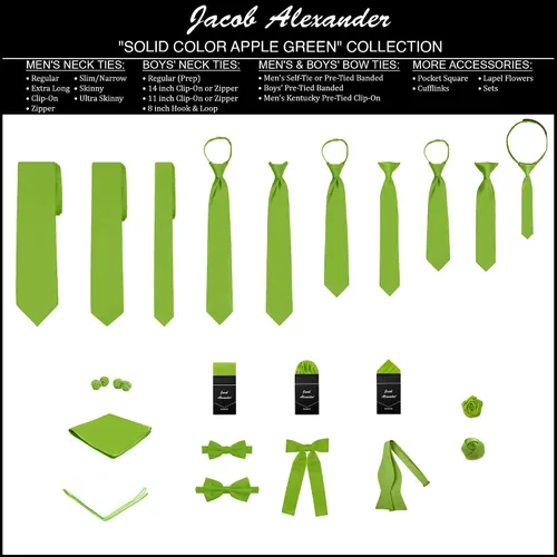 Vista 5 de Jacob Alexander Corbata de gancho y bucle de color sólido preatada de 8 pulgadas para niños pequeños Manzana Verde (Apple Green)