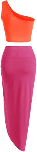Vista 2 de ZAFUL Falda de 2 piezas para mujer con camiseta sin mangas, falda torcida alta, vestido ajustado para fiesta, club, noche, cóctel