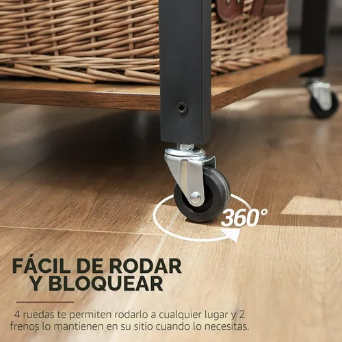 Vista 5 de VASAGLE Estante de cocina con ruedas, carrito de servicio de 23.6 pulgadas con 3 estantes, carrito de cocina, estante para microondas, para mini