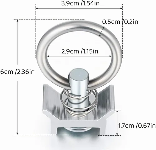 Vista 5 de Hotop Montaje de un solo perno prisionero L Track 4, capacidad de 000 libras con anillo redondo de acero inoxidable, control de carga de aluminio