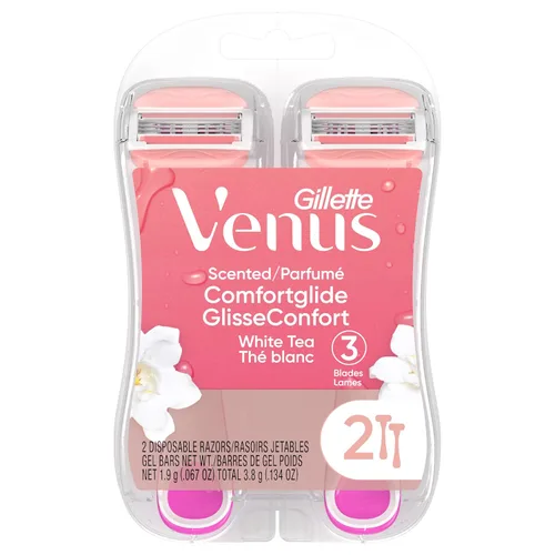 Vista 6 de Gillette Venus ComfortGlide - Maquinillas de afeitar desechables para mujer, 2 unidades, con barras de humedad perfumadas de té blanco para un
