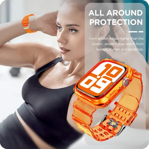 Vista 193 de DABAOZA - Correa transparente compatible con Apple Watch con estuche protector, correa deportiva de TPU con brillo para mujeres y hombres