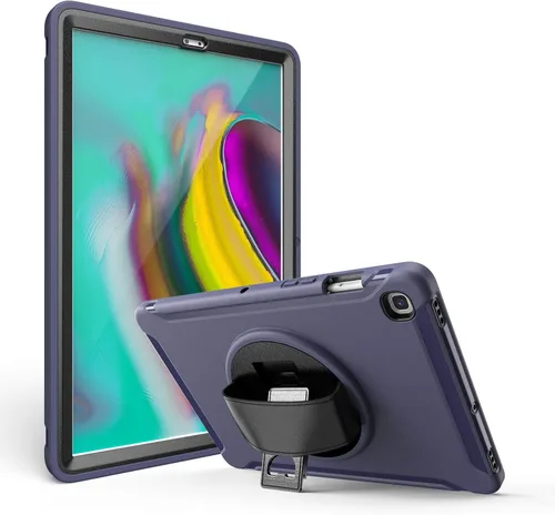 Vista 10 de Dteck Funda para Galaxy Tab S5e 2019, resistente, de cuerpo completo, resistente, a prueba de golpes, con correa de mano giratoria para tableta
