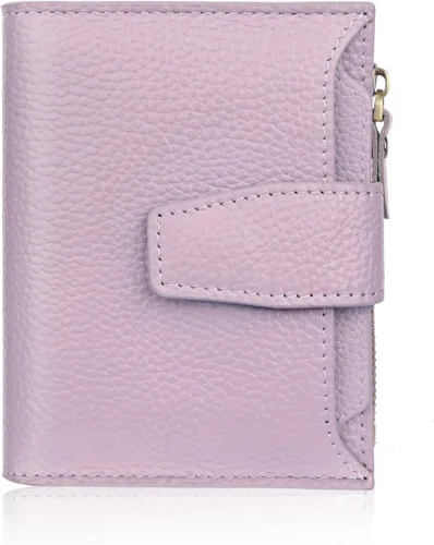 Vista 13 de FT FUNTOR Cartera pequeña para mujer, de piel auténtica, plegable, compacta, con bloqueo RFID, bolsillo con cremallera, ranuras para tarjetas