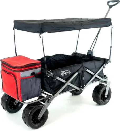 Vista 8 de Cochecito creativo para exteriores, carrito de playa XXL Deluxe con toldo, carrito plegable plegable y portátil, soporta hasta 200 libras