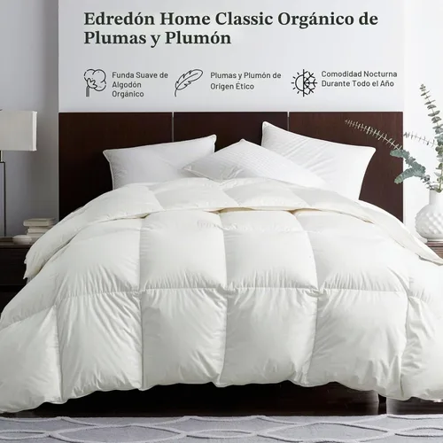 Vista 2 de Edredón de plumas orgánicas tamaño matrimonial 100% algodón, relleno de plumas de ganso y plumón de alta calidad, relleno de edredón independiente