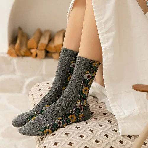 Vista 5 de Calcetines de algodón Crew para mujer, estilo vintage, pack de 5 pares, talla única