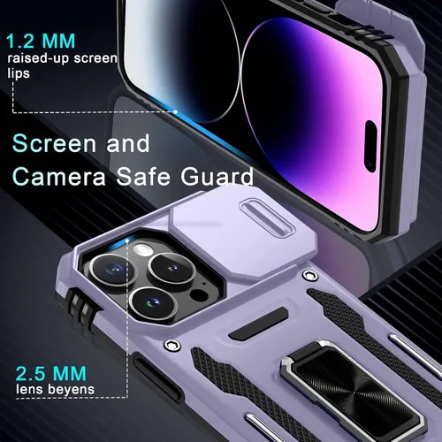 Vista 412 de DEERLAMN Funda para iPhone Xs Max con funda deslizante para cámara + protector de pantalla, soporte giratorio de anillo de grado militar a prueba
