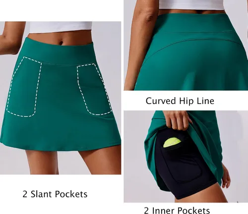 Vista 4 de PINSPARK Falda pantalón de golf de 18" para mujer, falda de tenis de cintura alta, UPF 50+, falda pantalón atlética con 4 bolsillos