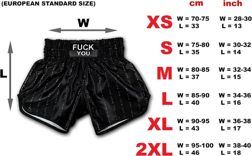 Vista 4 de Original Fuck You Pinstripe Muay Thai Boxing Shorts de Kickboxing MMA UFC Unisex Hombres Mujeres Artes Marciales Pantalones Cortos de Lucha