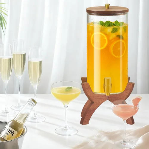 Vista 7 de Dispensador de bebidas de vidrio, dispensador de bebidas de 1.5 galones con soporte, dispensador de limonada con grifo de acero inoxidable, Soporte