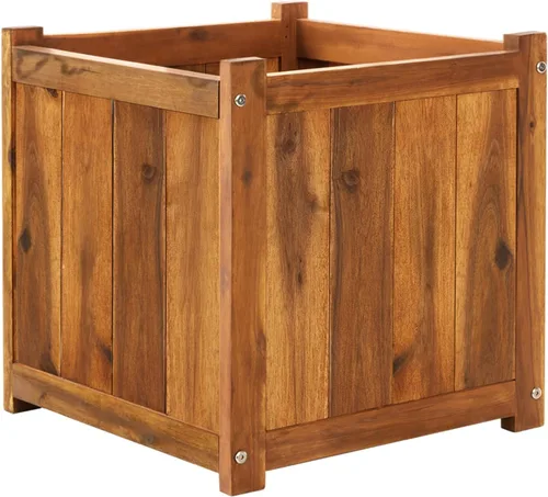 Vista 7 de Juego de 3 cajas de flores de madera para exteriores, macetas de barril de madera de acacia duraderas para plantas al aire libre con asas