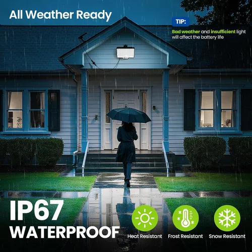 Vista 7 de Luces solares de inundación al aire libre, 294 luces LED con sensor de movimiento al aire libre, luz solar impermeable IP67 para exteriores, luces