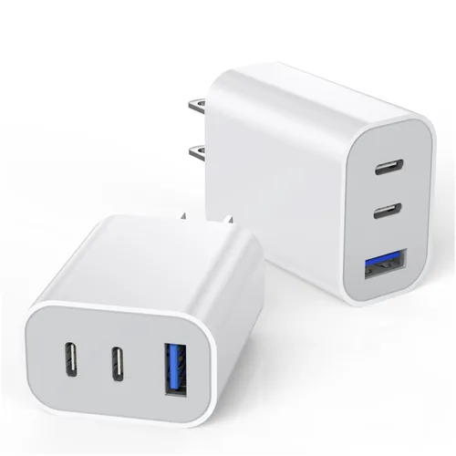 Vista 11 de Paquete de 2 bloques de cargador para iPhone 17, bloque de cargador USB C de 35 W y 3 puertos de carga rápida, enchufe de pared multipuerto USB C