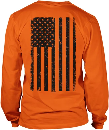 Vista 18 de Camisa de manga larga unisex con bandera negra desgastada de Estados Unidos Gris claro - Impresión trasera