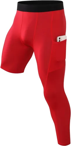 Vista 51 de Pantalones de compresión de 3/4 de una pierna para hombre, mallas de baloncesto atléticas para correr, leggings deportivos de capa base capri
