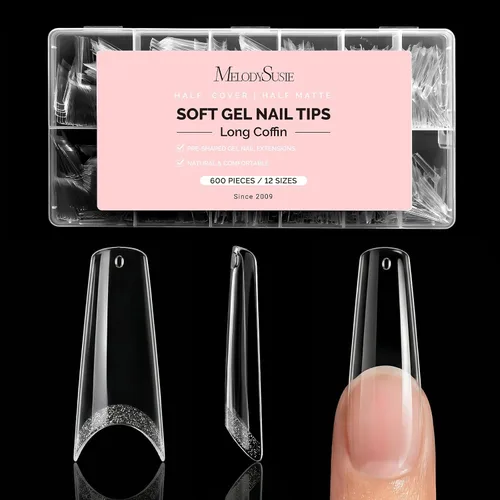 Vista 14 de MelodySusie Puntas de uñas cuadradas extralargas en X, 600 unidades, 12 tamaños, acrílico transparente, uñas a presión para extensiones de bricolaje