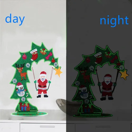 Vista 3 de YEESAM Art Kit de pintura de diamantes de imitación para árbol de Navidad, luminoso, árbol de Navidad y mesa de Papá Noel, 10.6 pulgadas, decoración