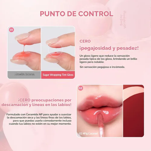 Vista 3 de lilybyred Sugar Wrapping Tint Gloss, 0.21 oz. Tinte labial vítreo coreano, acabado esmaltado suave, ligero y antiadherente, no se oscurece