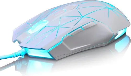 Vista 2 de Mouse para jugadores USB Ajazz Firstblood Watcher con patrón RGB, retroiluminado, de 2400 DPI, 7 Botones Programables, AJ52, blanco estrella