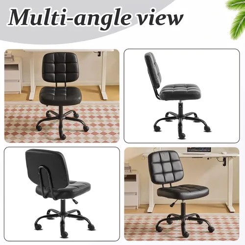 Vista 3 de VINGLI Silla de escritorio compacta y pequeña, linda silla sin brazos con ruedas, silla de tocador con respaldo bajo, silla de tarea ajustable