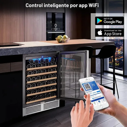 Vista 3 de BODEGA - Enfriador de vino de 24 pulgadas, refrigerador de vino de 52 botellas para botella grande como champán, compresor mejorado