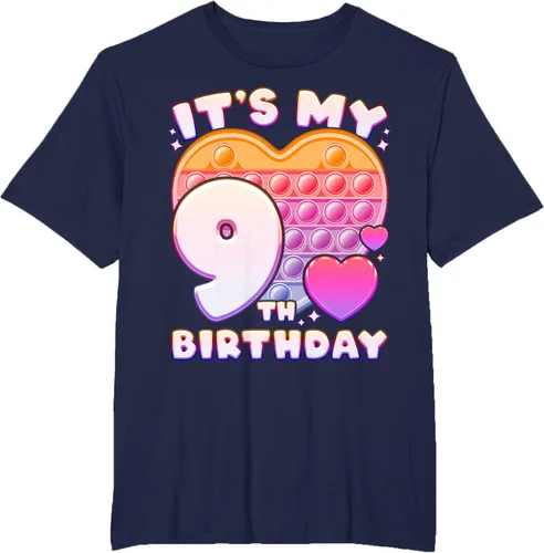 Vista 55 de Pop-it Birthday Girl 9 años de edad, Push it Pop Fidget Bubble Camiseta, Negro