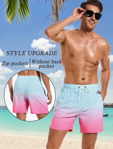 Vista 2 de SILKWORLD - Trajes de baño para hombre, pantalones cortos de playa de secado rápido con bolsillos