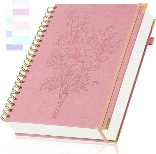 Vista 8 de Cuadernos de diario A5, cuaderno de espiral de tapa dura, cuaderno de cuero para mujeres y niñas, cuaderno de rayas universitarias con páginas