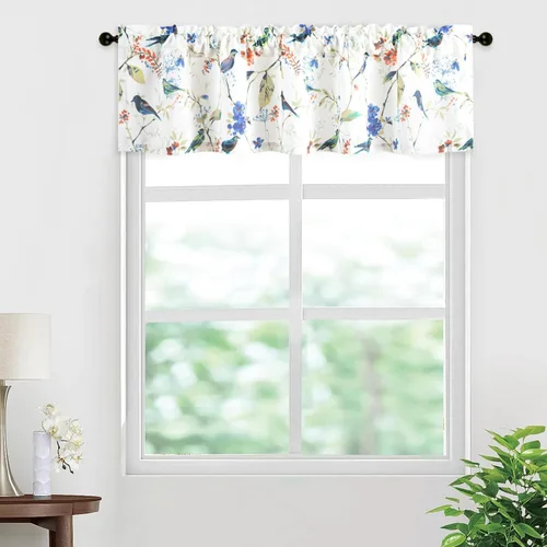Vista 25 de VOGOL Cenefa de pájaro y bayas, decoración clásica de ventana de campo americano con estampado botánico, cortina de bolsillo para barra fácil