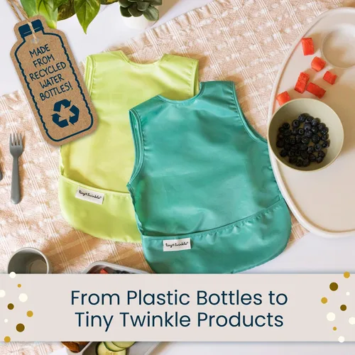 Vista 10 de Tiny Twinkle Baberos para bebé a prueba de desorden Paquete de 2 baberos impermeables para comer Delantal de bebé para alimentación, lavable a