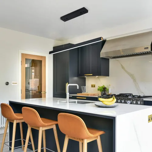 Vista 2 de Lámpara colgante lineal LED de 39.37 pulgadas, luz de mesa de billar regulable de 36 W, luces modernas de isla para cocina, comedor, sala de estar