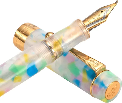 Vista 42 de Jinhao 100 - Pluma estilográfica de estilo clásico en celuloide, instrumento de escritura suave con punta #6, juego de pluma con convertidor
