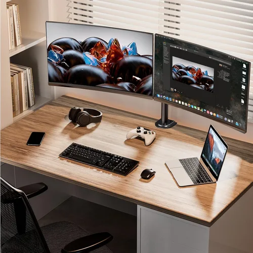 Vista 2 de ErGear - Soporte para dos monitores, resistente y ajustable, montaje de escritorio para monitores de hasta 32 pulgadas, altura totalmente ajustable