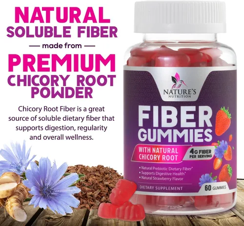 Vista 3 de Gomitas de fibra para adultos – Fibra soluble 0.14 oz por porción – Suplemento de fibra prebiótica a base de plantas para salud digestiva, salud