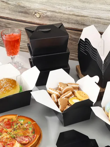 Vista 6 de Norme - Paquete de 100 cajas de papel desechables de 30 onzas para llevar, color negro, cajas de comida de papel para restaurantes, catering