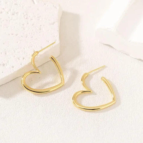 Vista 5 de Aretes chapados en oro de 14 quilates para mujer, joyería gruesa Corazón de oro de 14 quilates