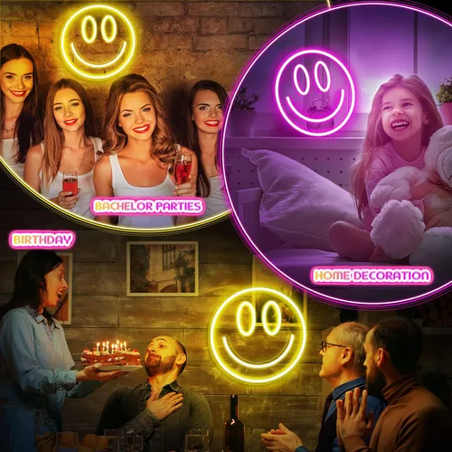 Vista 5 de Honoson 2 luces de neón faciales de 13 pulgadas, letreros de neón grandes alimentados por USB, lindas luces de sala de juegos para pared